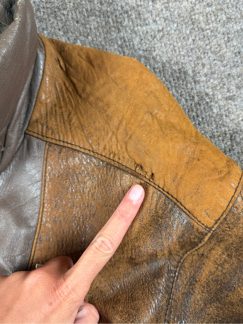 Vintage Brown Leather Distressed Patina Flight Bomber Jacket Mens 42 Funnel Neck - Picture 12 of 15
